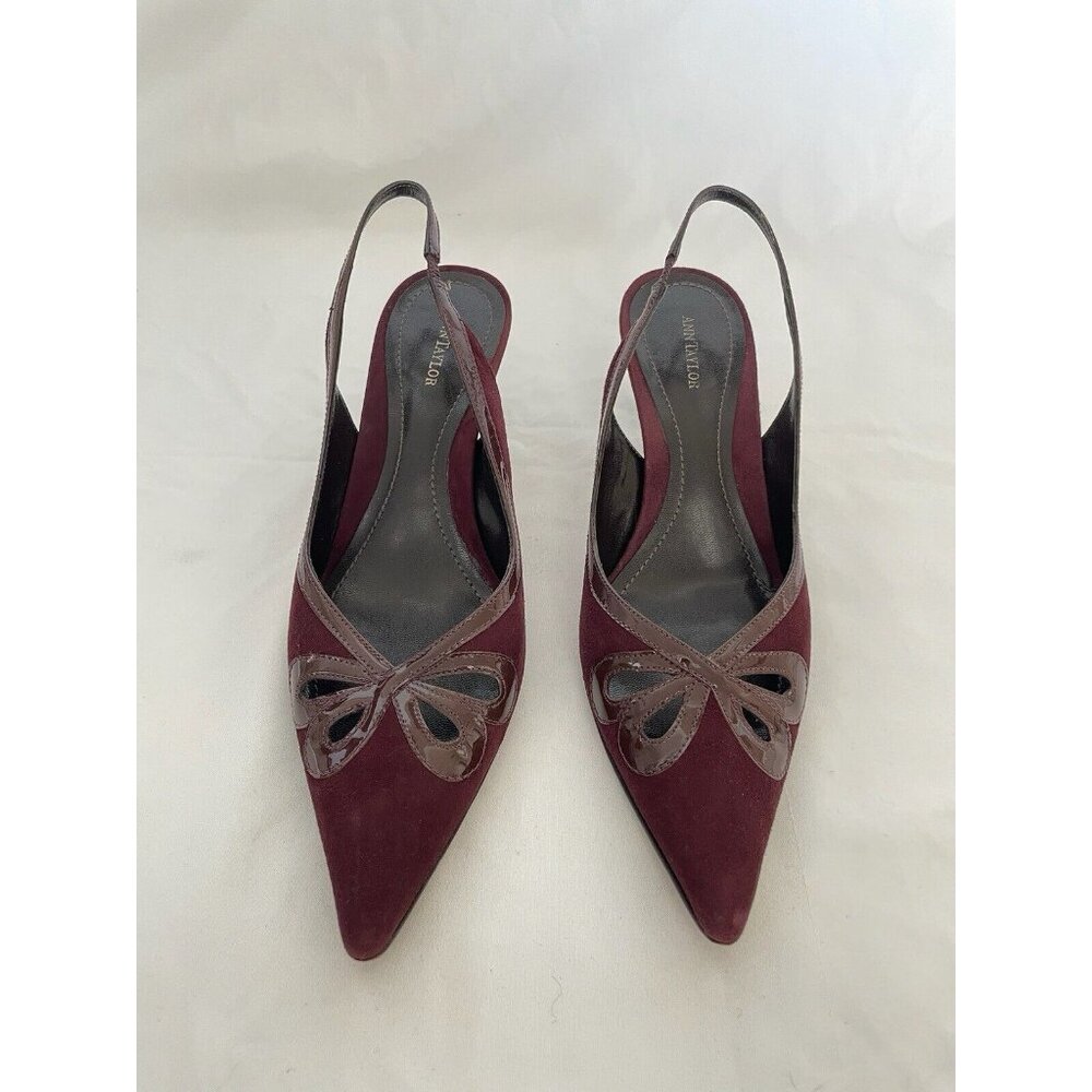 Ann Taylor Women's Sandals Pointed Toe Burgundy Suede Sling Back  8.5